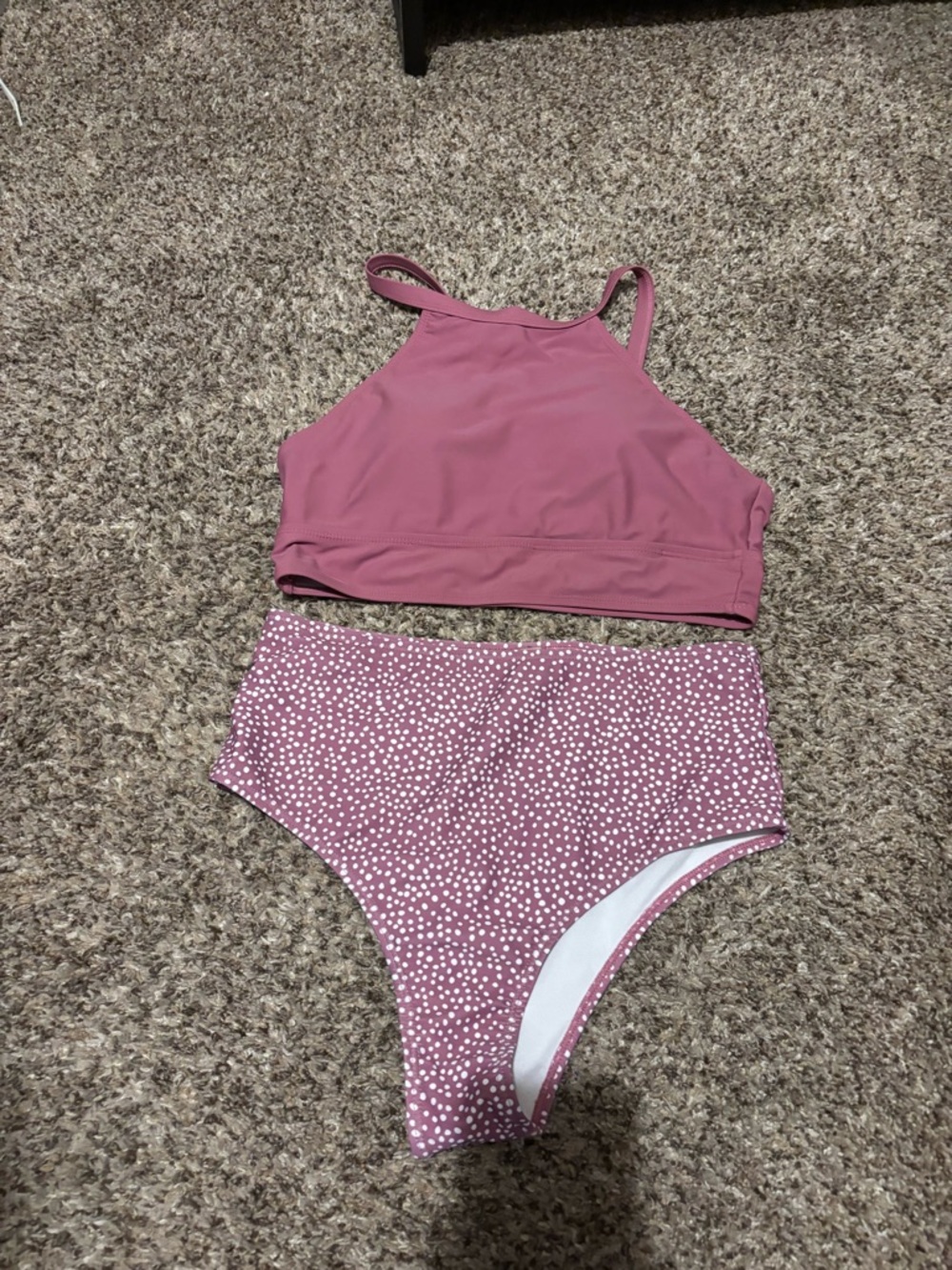 Mauve High-Neck Two-Piece Bikini Set